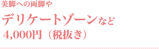 美脚への両脚やデリケートゾーンなど／4,000円(税抜き)